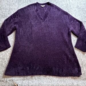 Terra & Sky Women's 4X Purple V-Neck Knit Pullover Sweater Plus Size Fuzzy